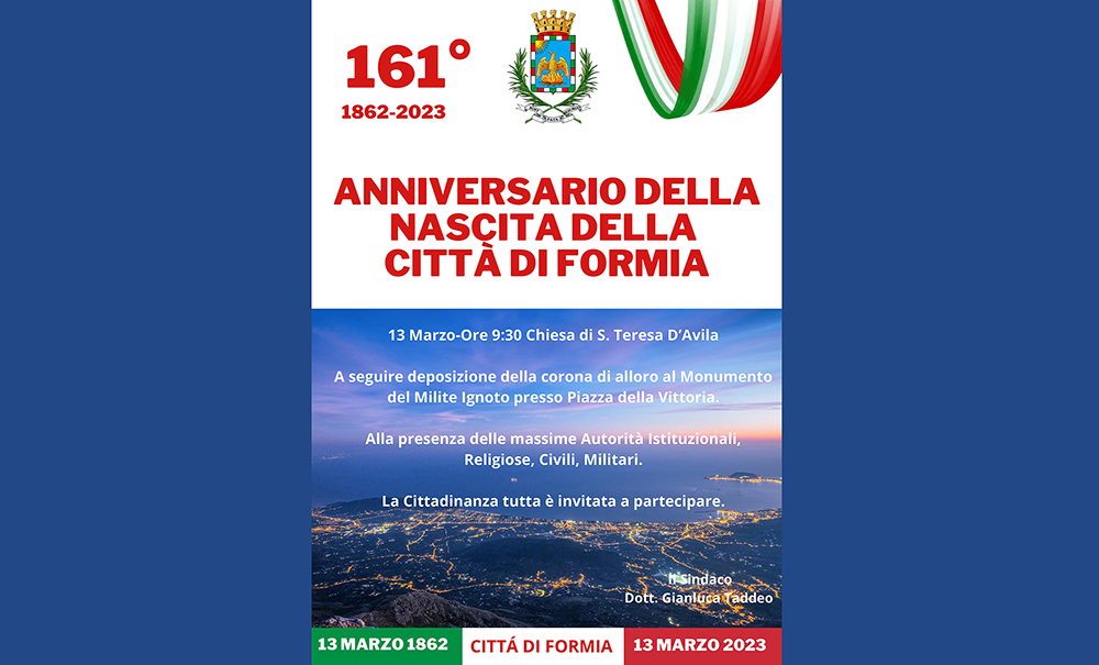 Invito Cerimonia Anniversario Della Nascita Della Citt Di Formia